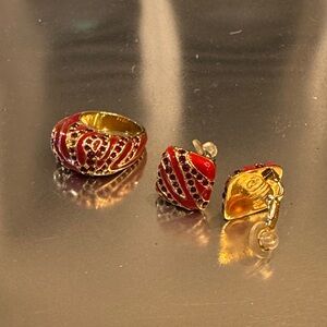 St. John Elegant Red and Gold Ring and Earrings set